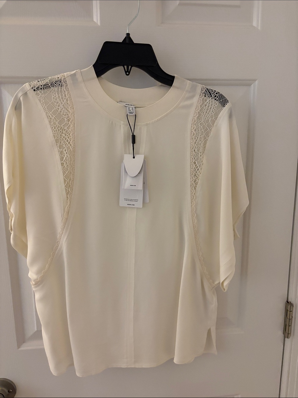 Reiss Ivory Cream Lace-Panel Top NEW